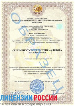 Образец сертификата соответствия аудитора №ST.RU.EXP.00006191-3 Челябинск Сертификат ISO 50001